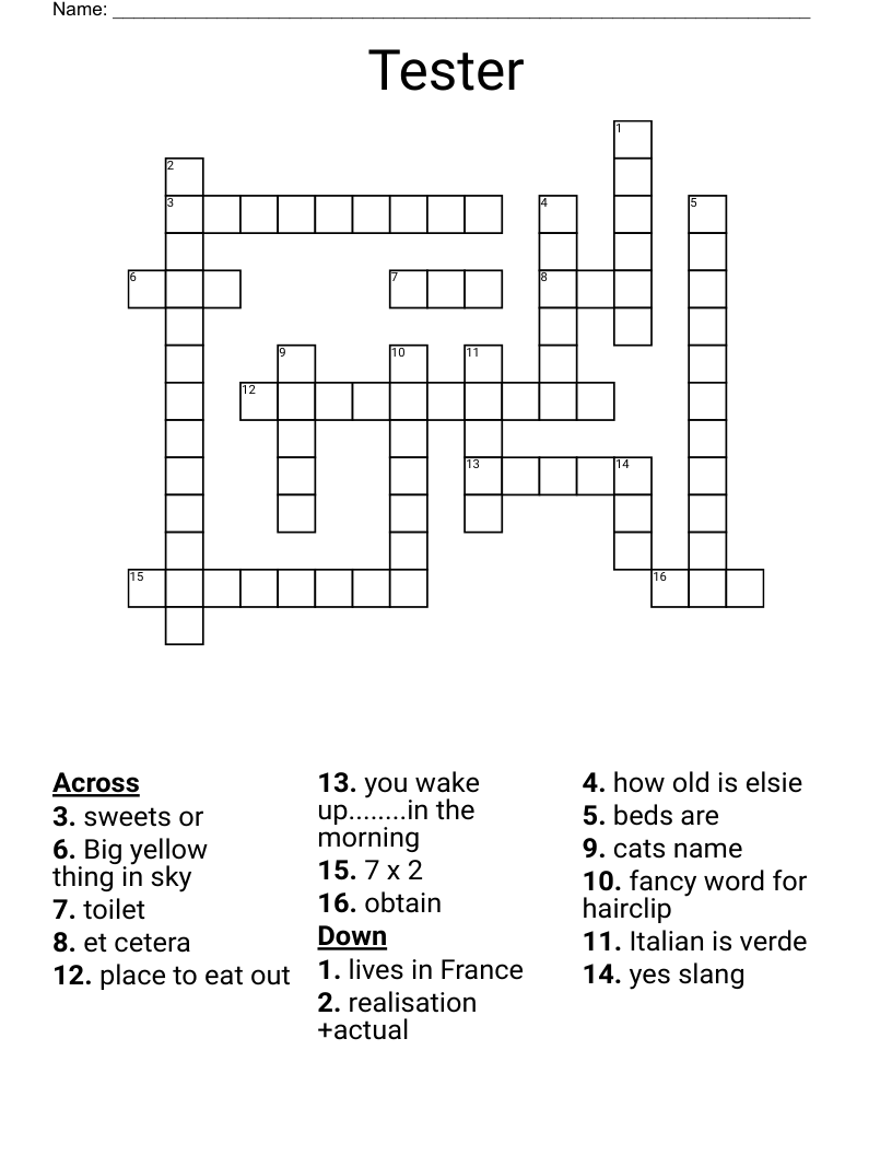 Tester Crossword WordMint