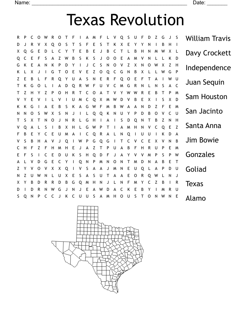 Texas Revolution Word Search - WordMint