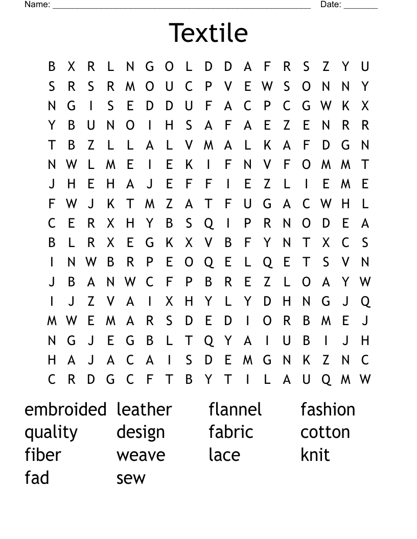 Textile Word Search WordMint