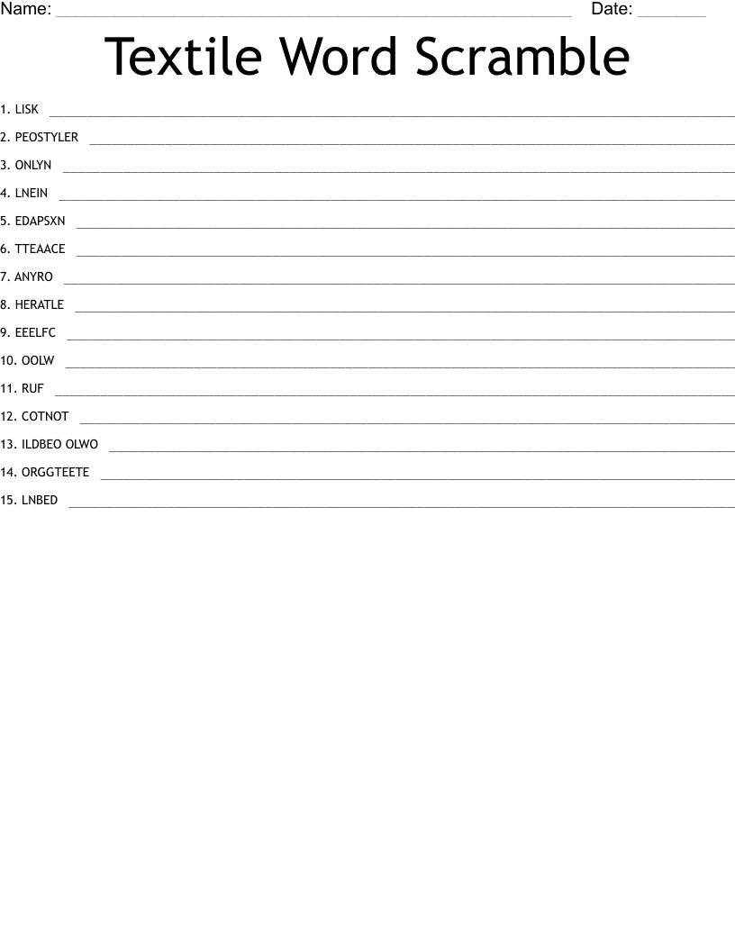 Textile Word Scramble WordMint