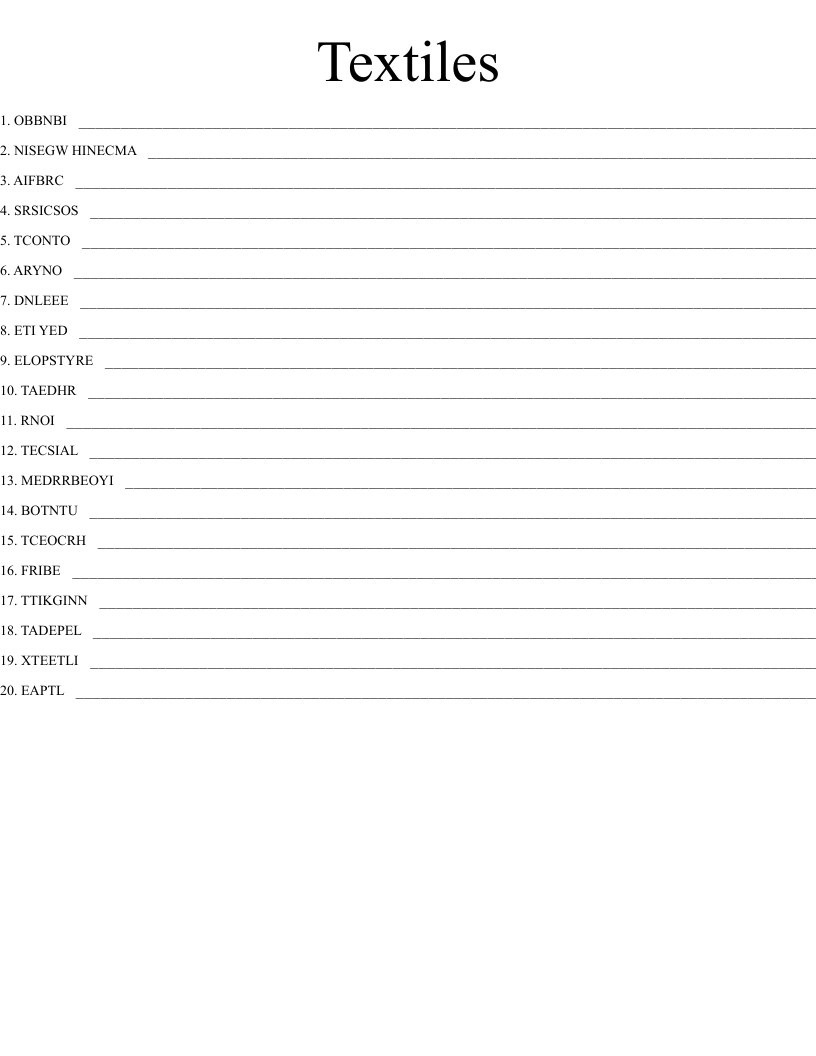 Textiles Word Scramble WordMint