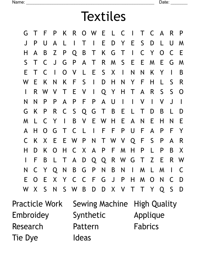 Textiles Word Search WordMint