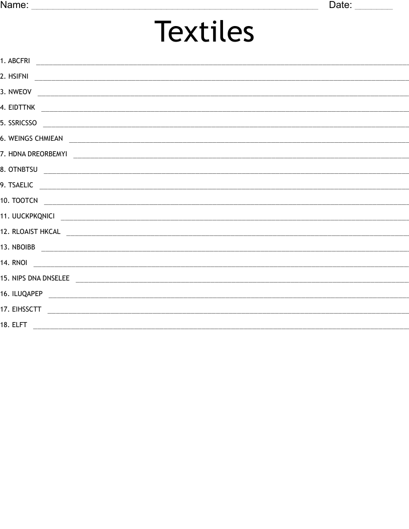 Similar to textiles Word Search WordMint
