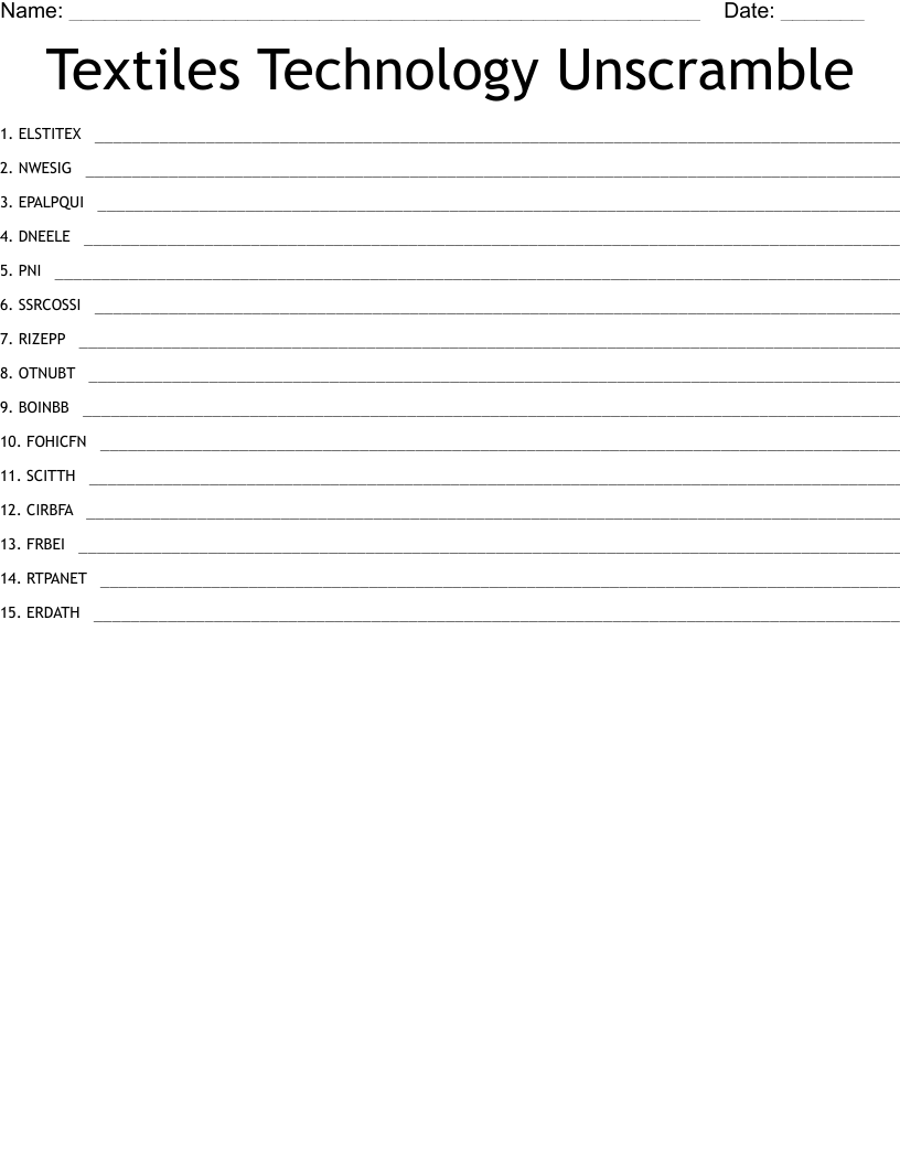 Textiles Technology Unscramble WordMint