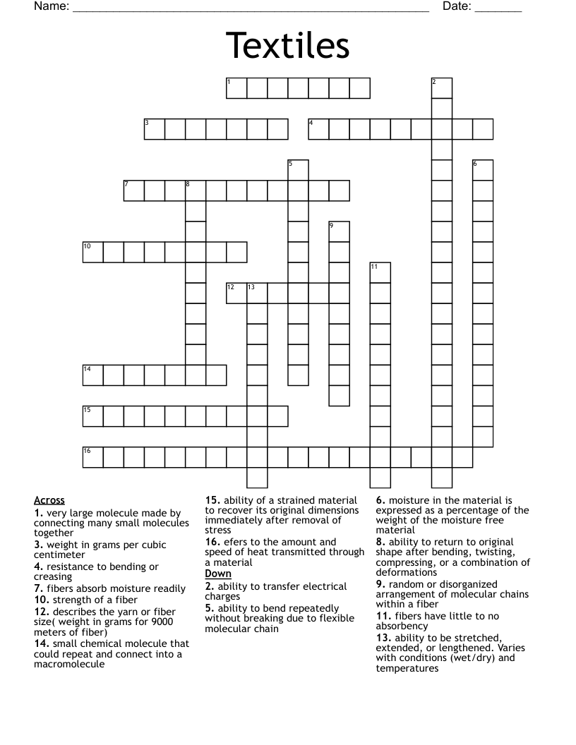 Textiles Crossword WordMint