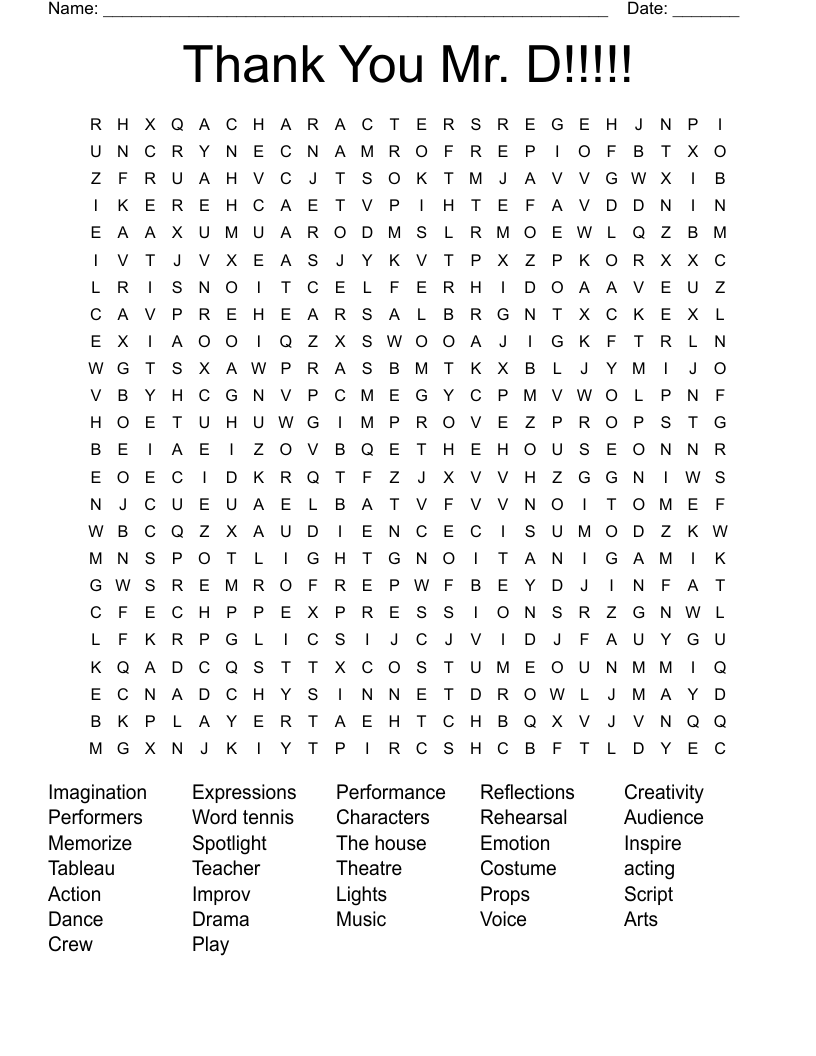 Thank You Mr. D!!!!! Word Search WordMint
