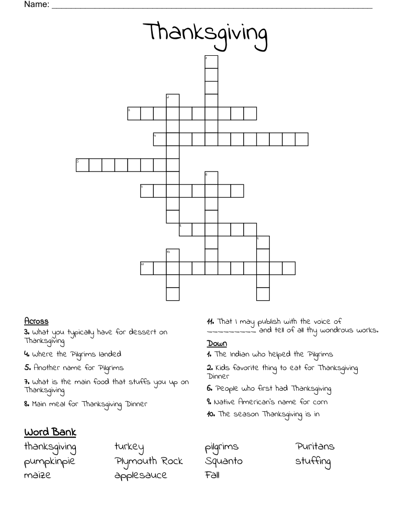 Thanksgiving Crossword WordMint