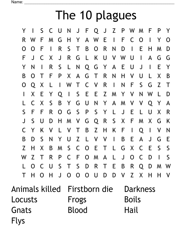 The 10 plagues Word Search WordMint