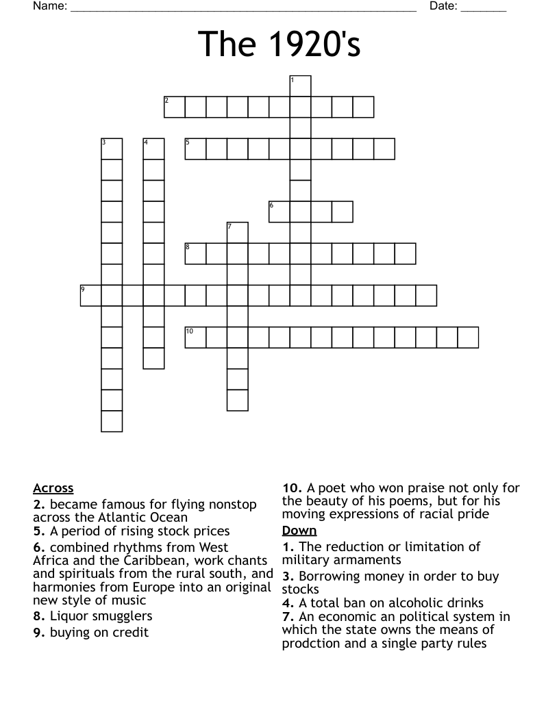 The 1920's Crossword WordMint