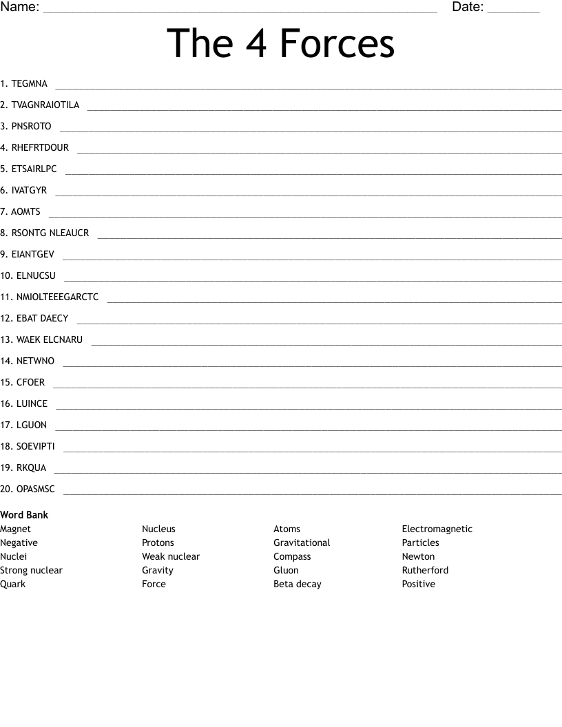 The 4 Forces Word Scramble WordMint