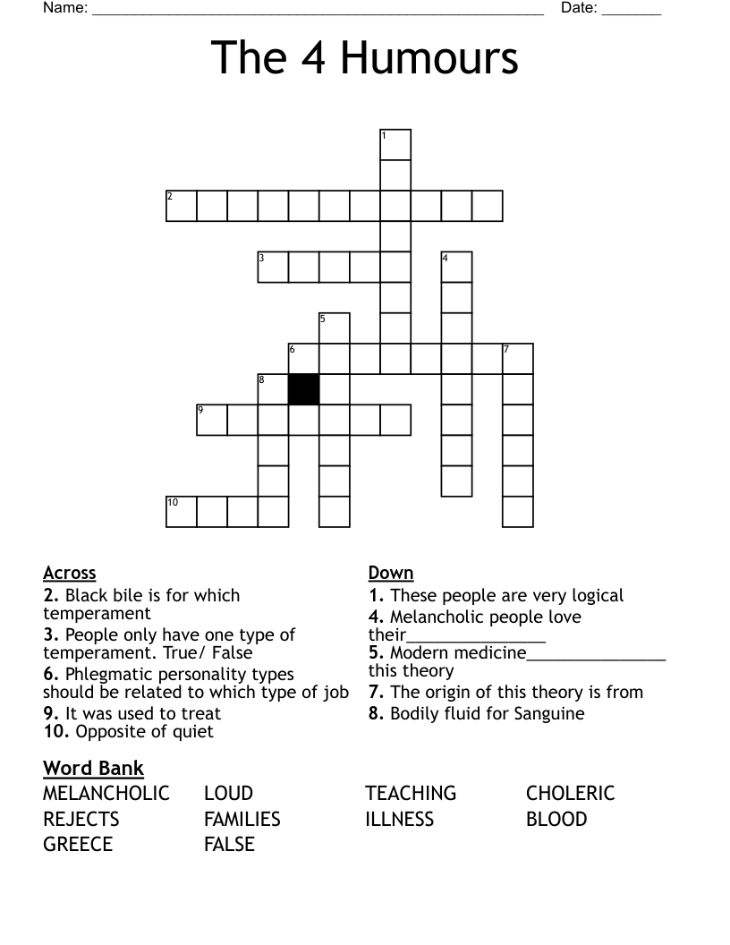 Temperaments and Humours Crossword WordMint
