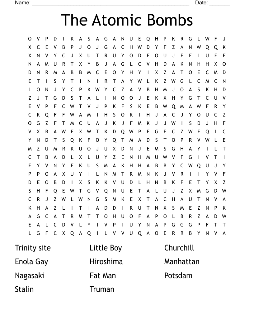 The Atomic Bombs Word Search WordMint