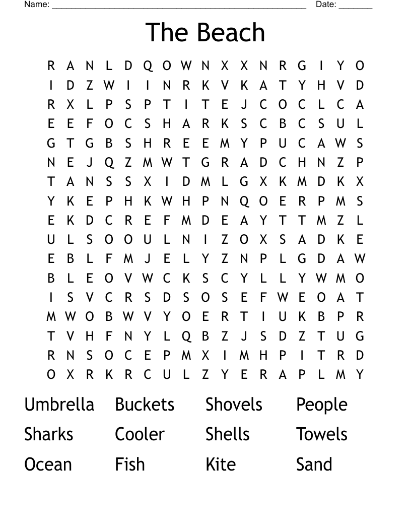 The Beach Word Search WordMint