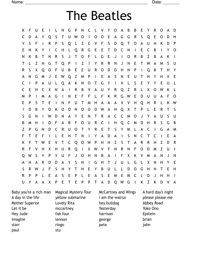 The Beatles Crossword WordMint