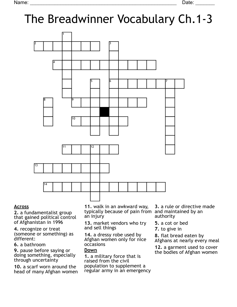 The Breadwinner Vocabulary Ch.13 Crossword WordMint