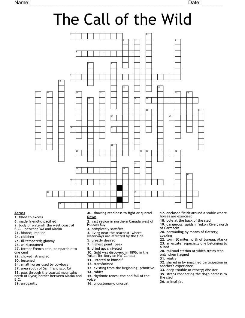 Vocabulary from the novel Crossword WordMint