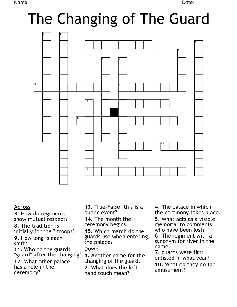 The Changing of The Guard Crossword WordMint