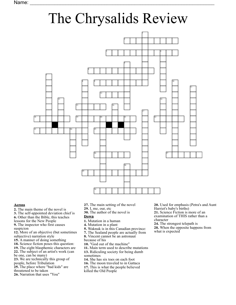 The Chrysalids Crossword Puzzle WordMint