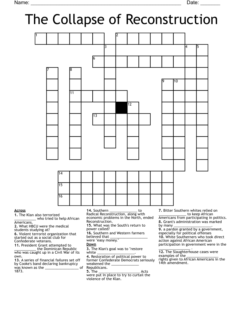 The Collapse of Reconstruction Crossword WordMint