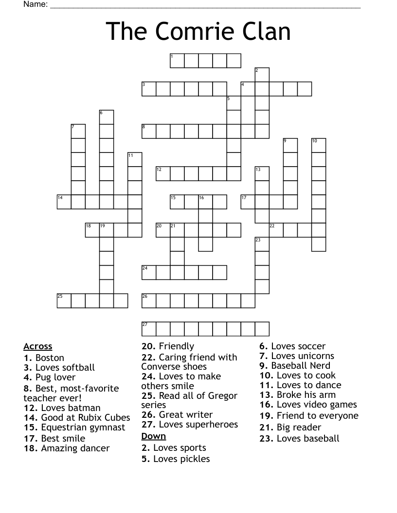 The Comrie Clan Crossword WordMint