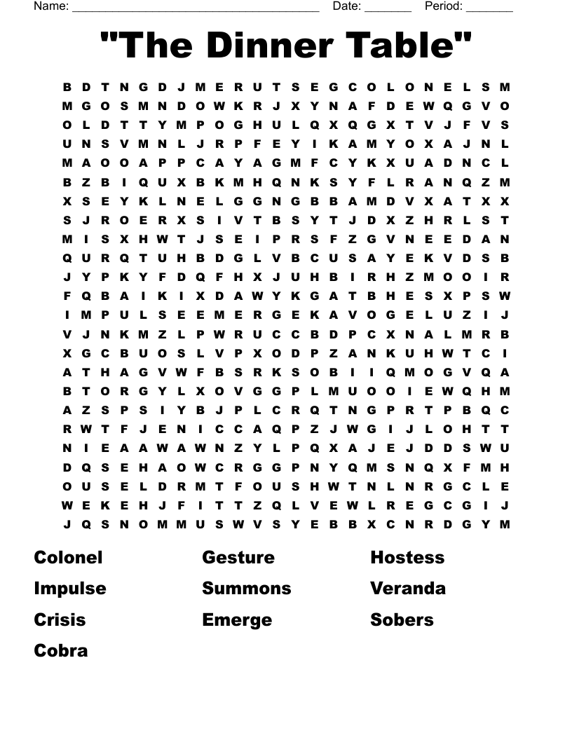 "The Dinner Table" Word Search WordMint