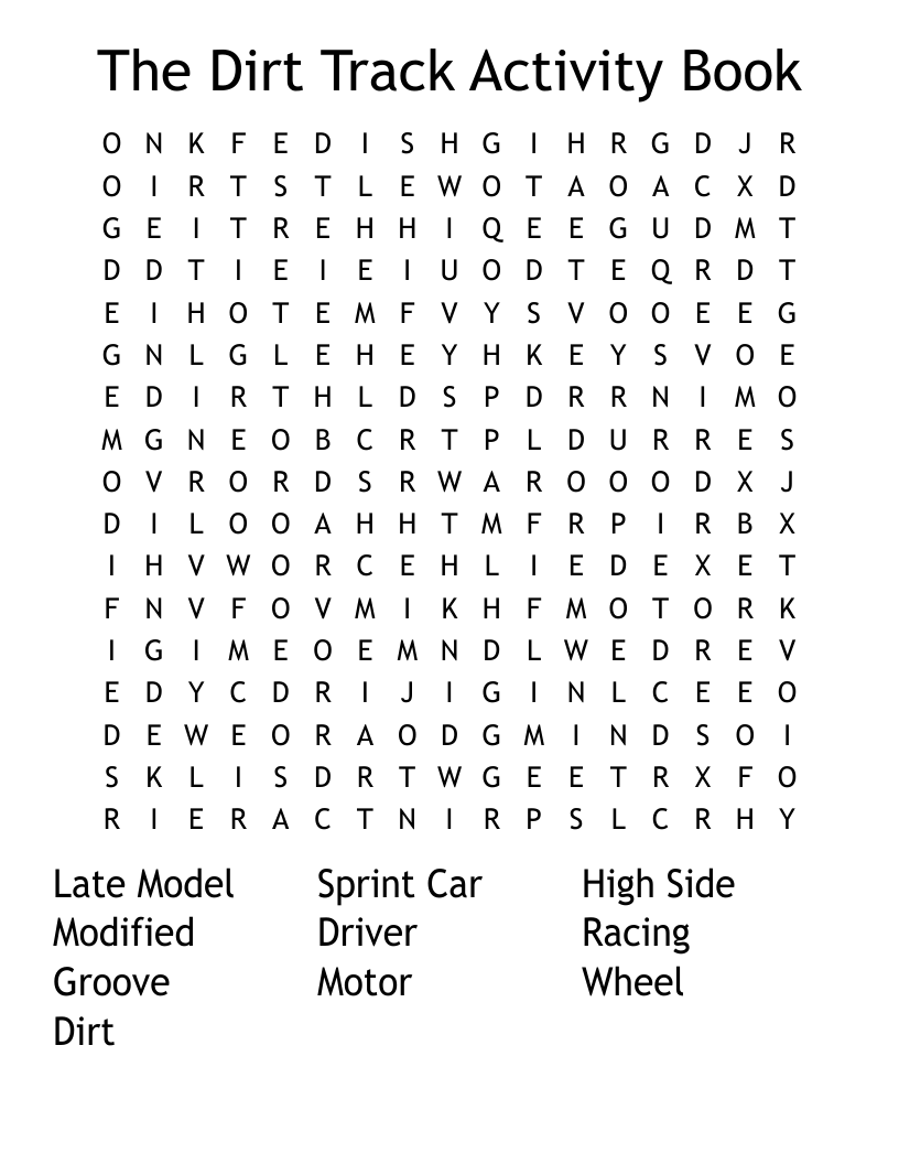 The Dirt Track Activity Book Word Search WordMint