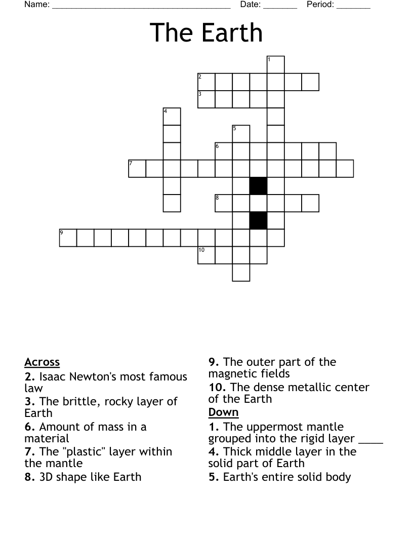 Earth's Structure Crossword WordMint