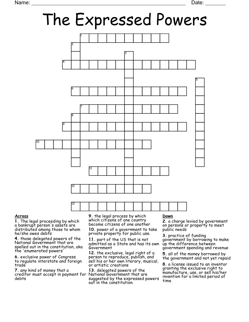 The Expressed Powers Crossword WordMint