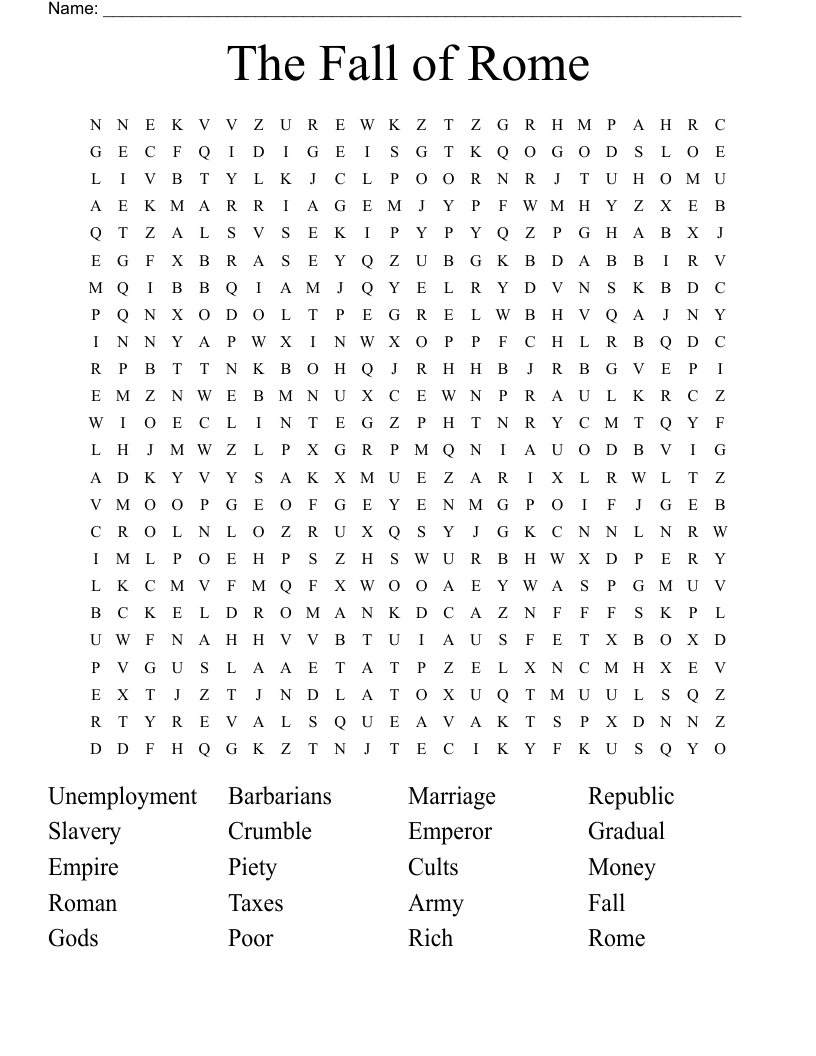 The Fall of Rome Word Search WordMint