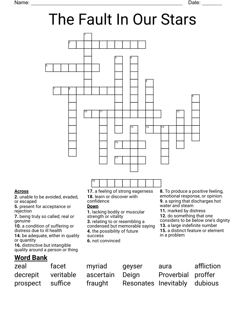The Fault In Our Stars Crossword WordMint