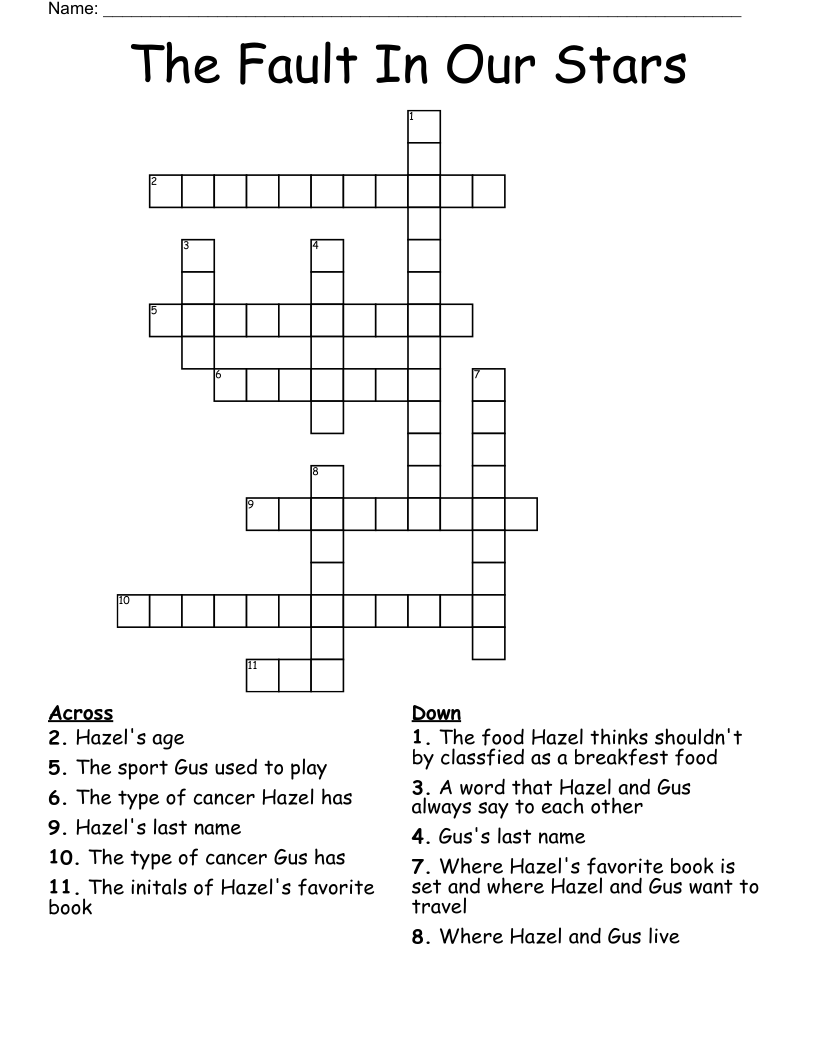 The Fault In Our Stars Crossword WordMint