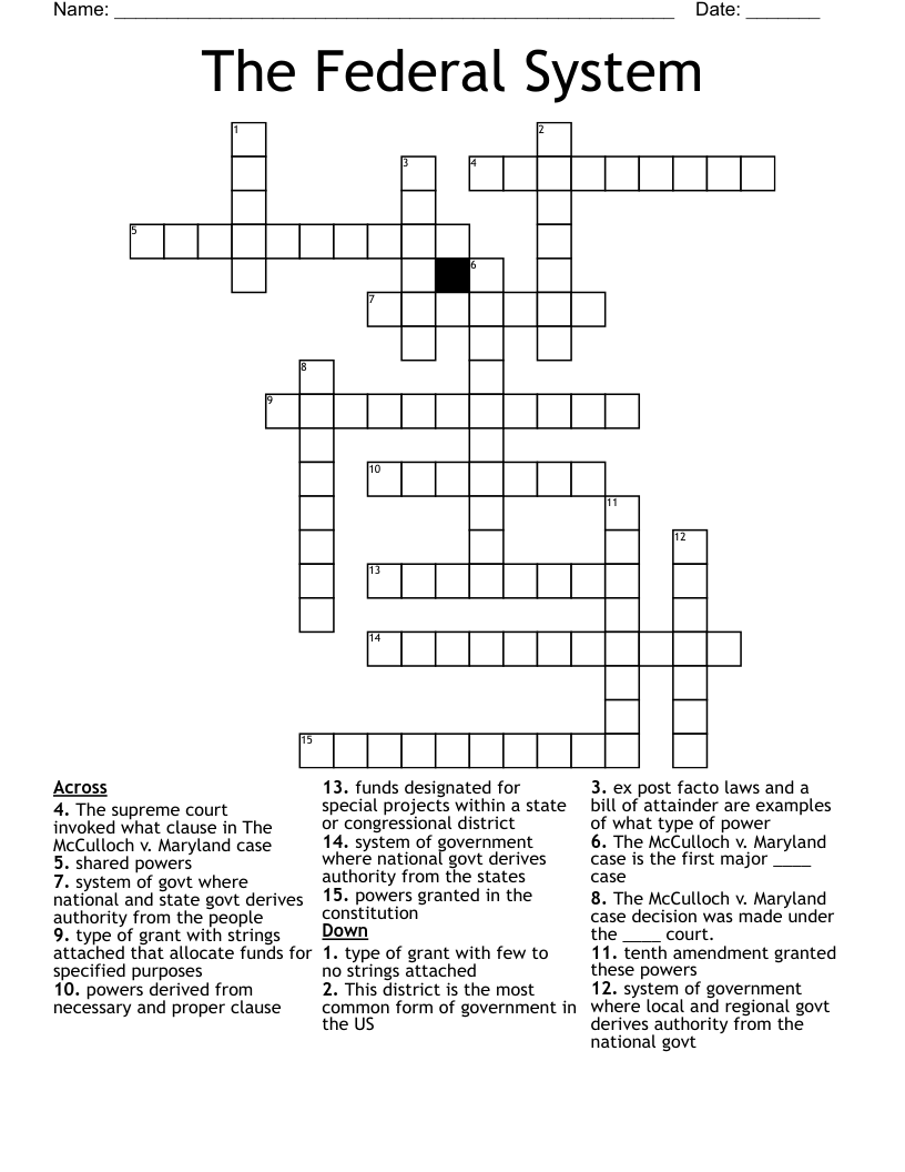 The Federal System Crossword WordMint
