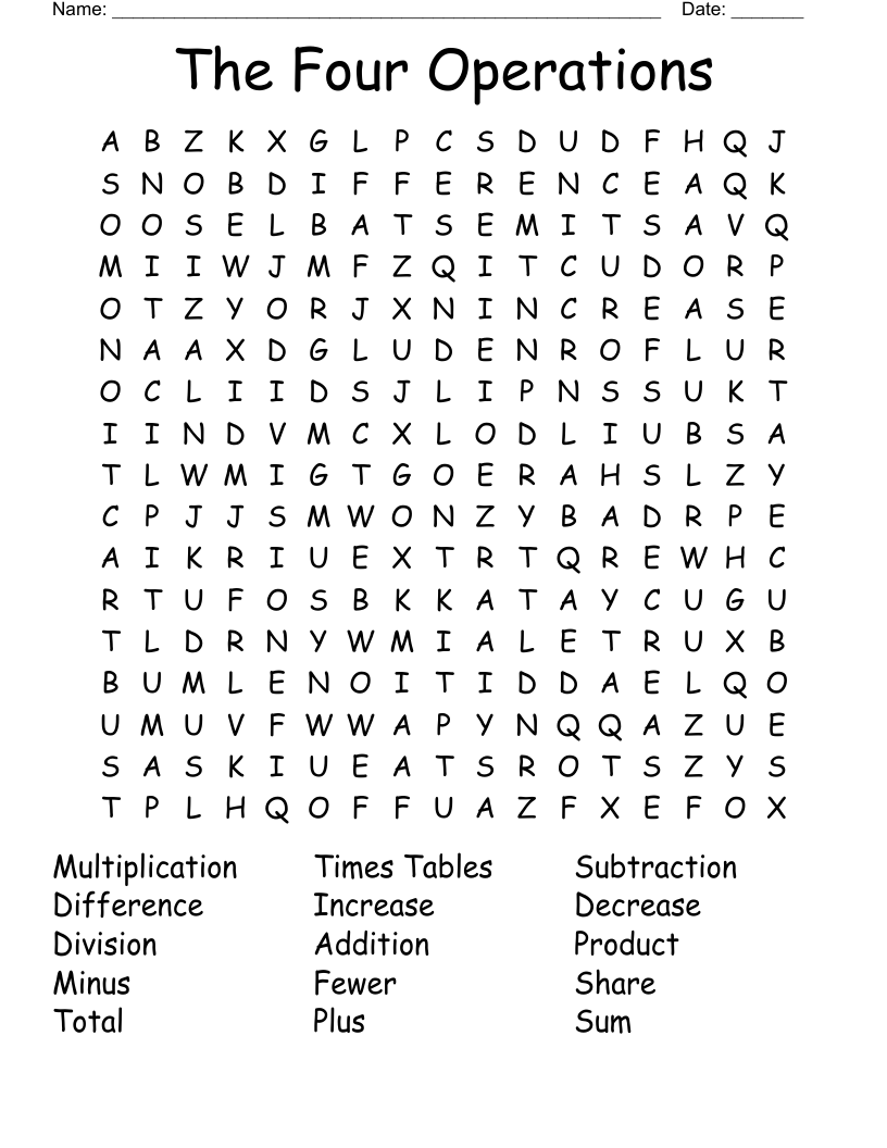 subtraction Word Search WordMint