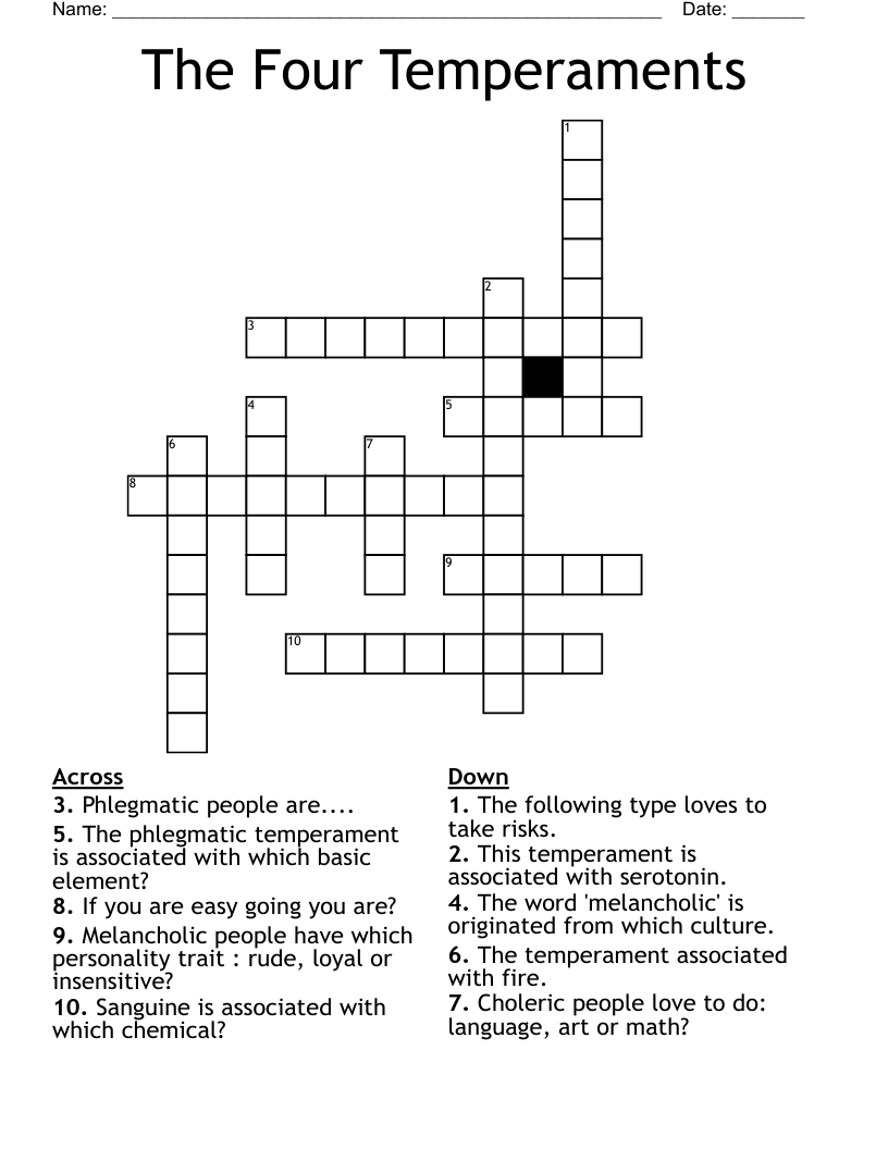 The Four Temperaments Crossword - WordMint