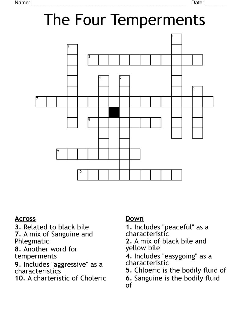 The Four Temperments Crossword WordMint