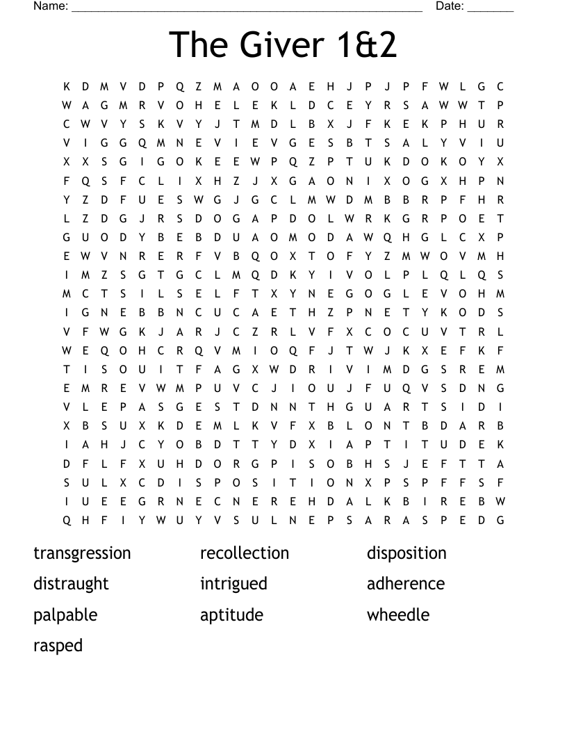 The Giver chapter 1 Word Search WordMint