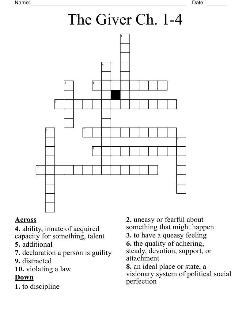 The Giver Ch. 14 Crossword WordMint
