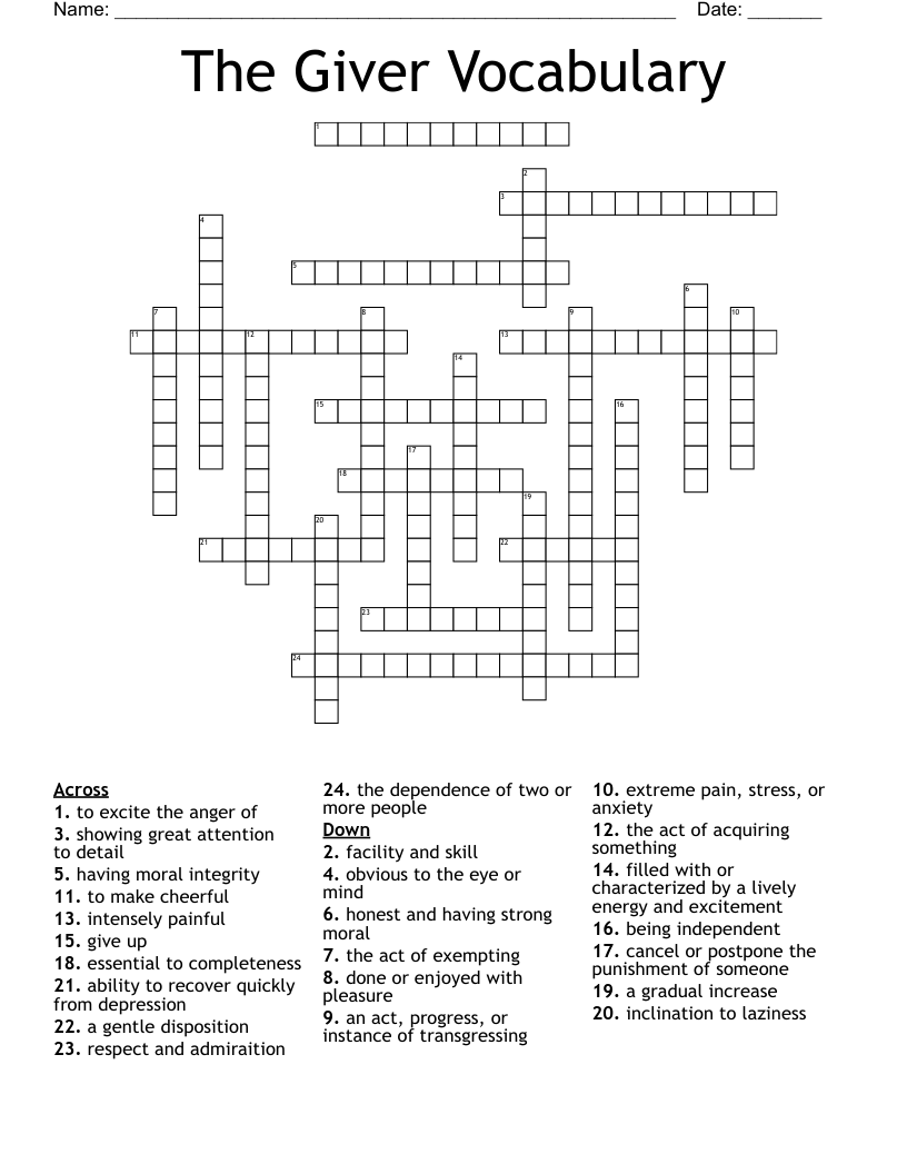 Giver vocabulary Word Scramble WordMint