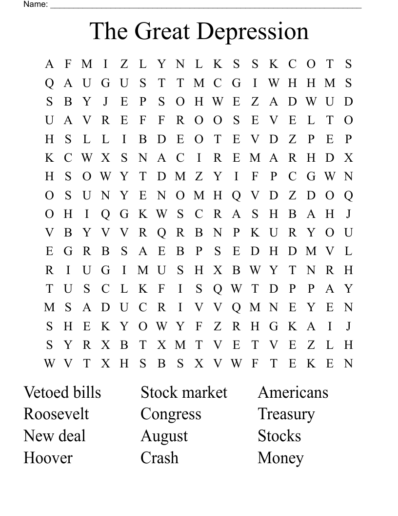 The Great Depression Word Search WordMint