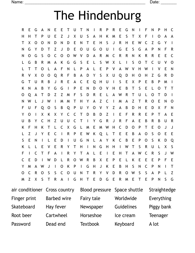 The Hindenburg Word Search WordMint