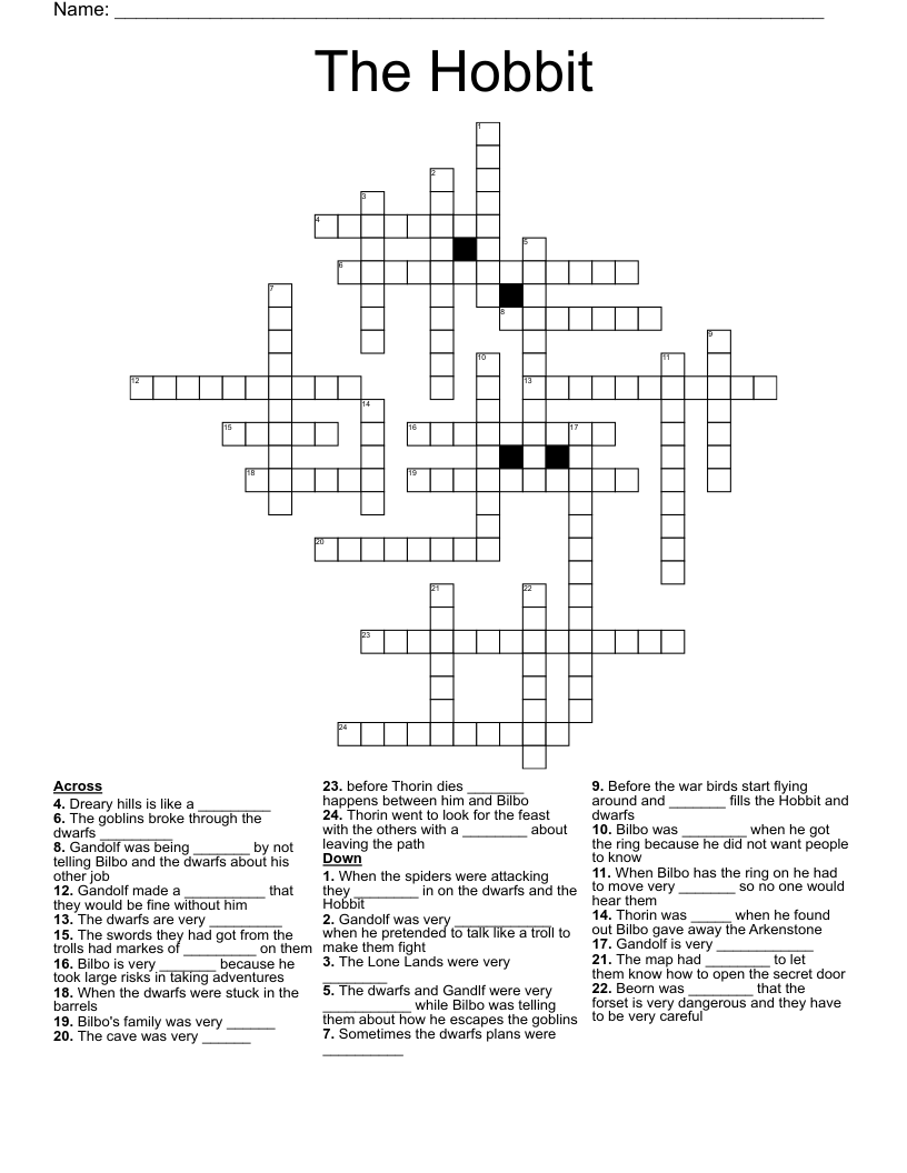 The Hobbit Crossword WordMint