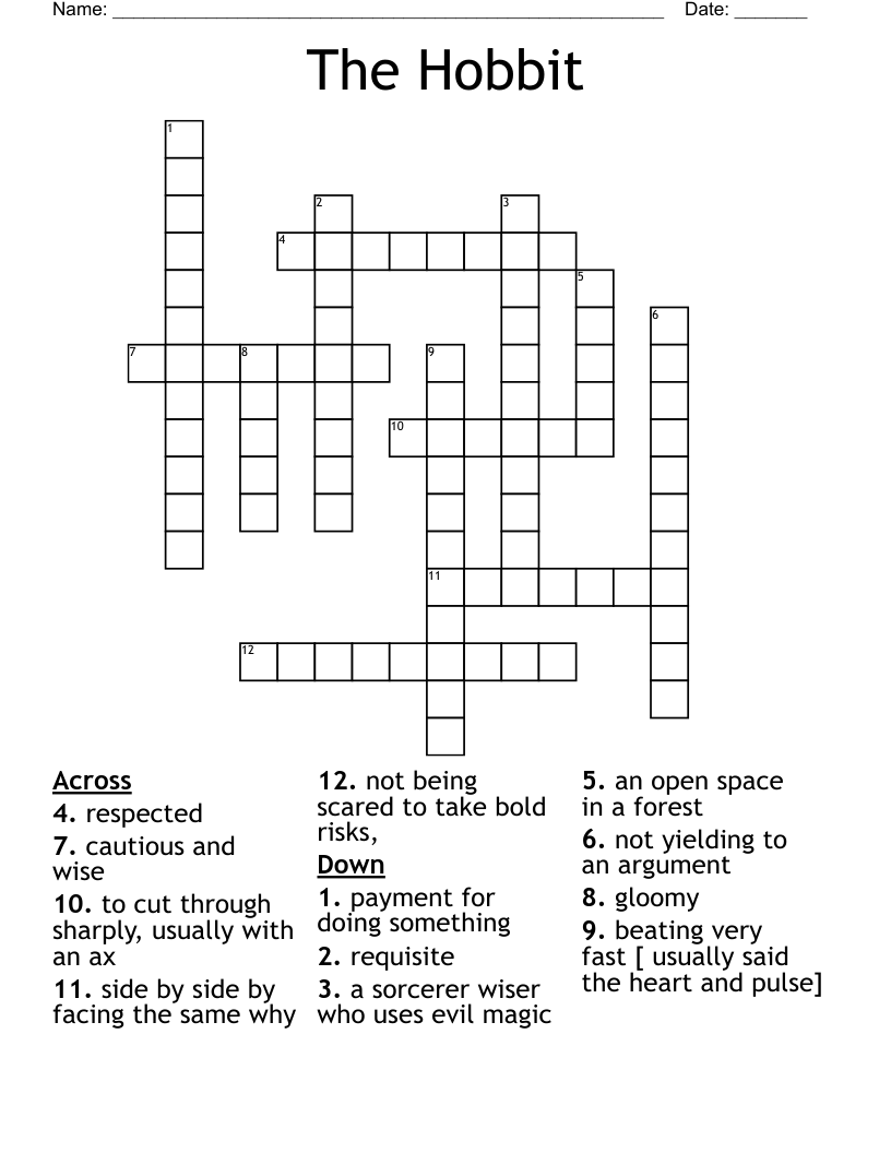 The Hobbit Vocabulary (Chapters 13) Crossword WordMint