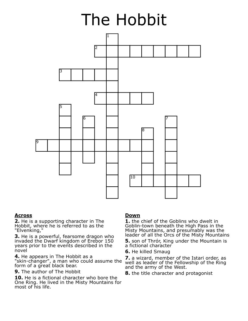 The Hobbit Crossword WordMint