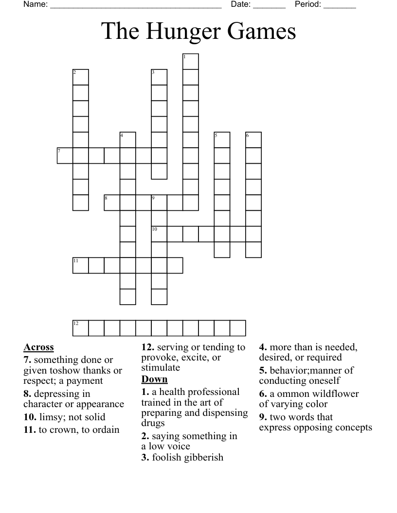 The Hunger Games Crossword WordMint