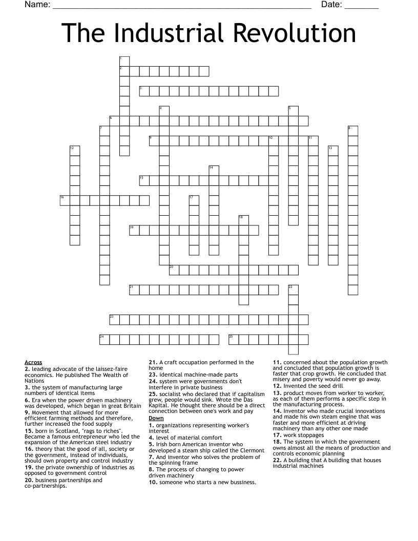 Industrial Revolution Crossword WordMint