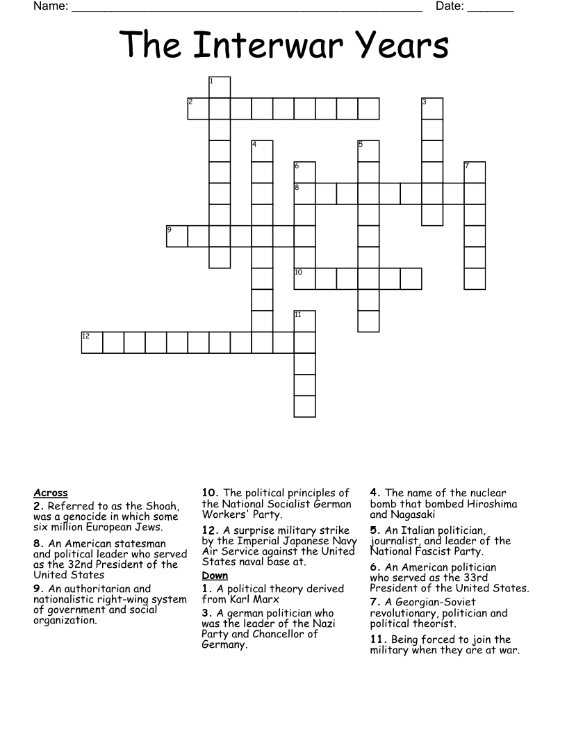 Similar to The Interwar Crossword WordMint