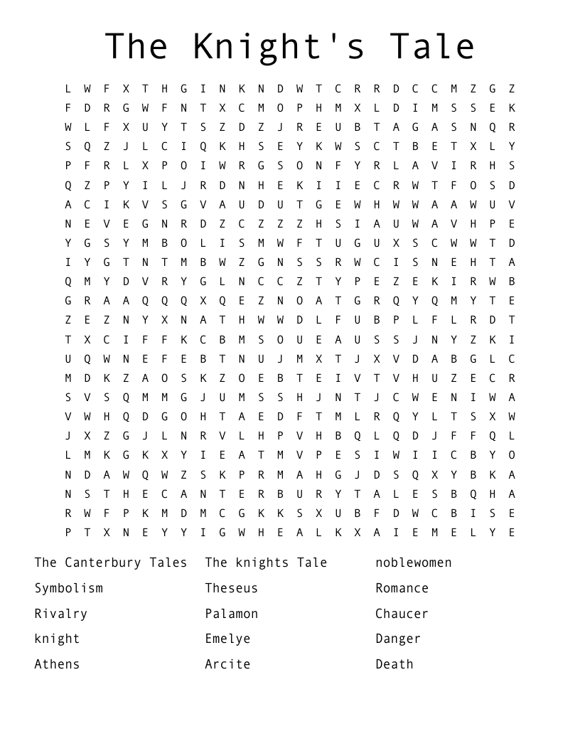 The Knight's Tale Word Search WordMint