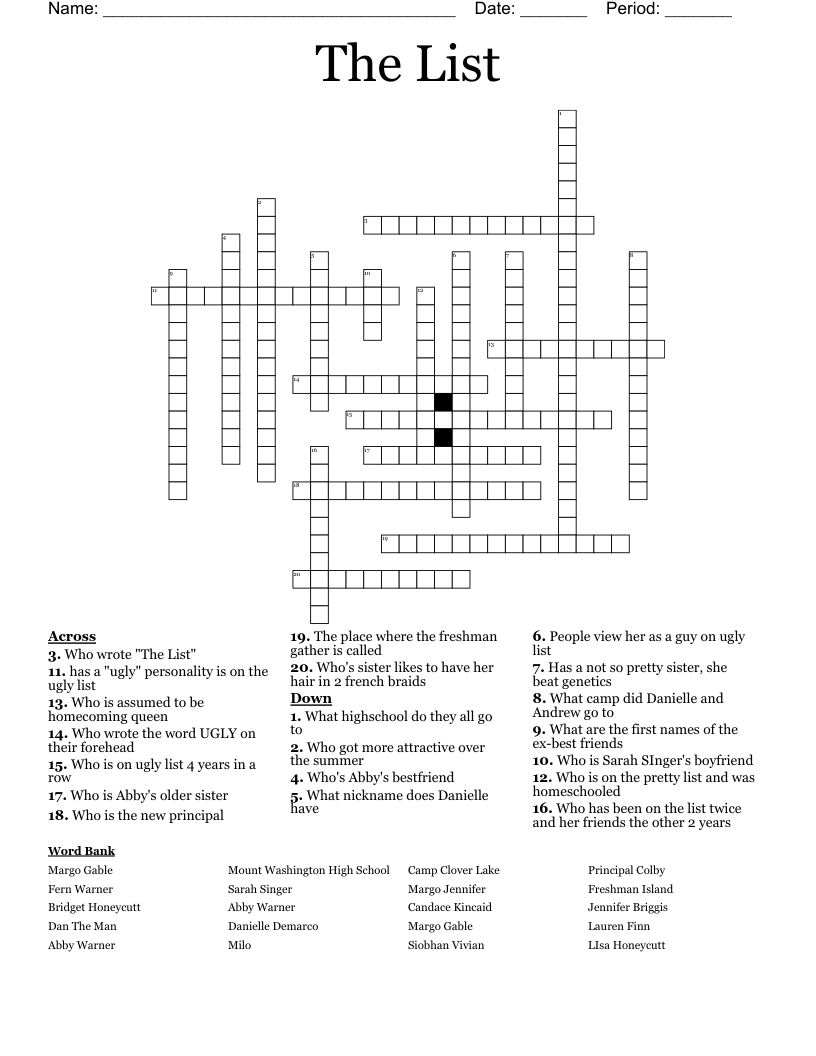 The List Crossword - WordMint