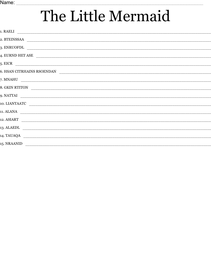 The Little Mermaid Crossword WordMint