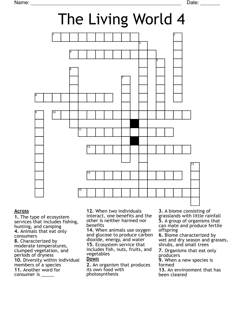 The Living World 4 Crossword WordMint